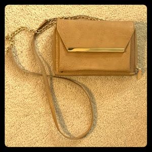 Tan pebble wallet style cross body bag